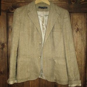 Ralph Lauren Blue Label Single Treated Linen Blend Herringbone Blazer